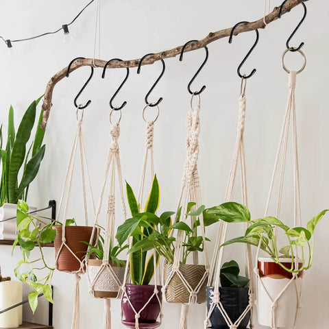 Heavy Duty 6 Inch S Hooks Set Of 12 Vinyl Coated No Slip Metal Hangers for plants hanging on a branch indoors