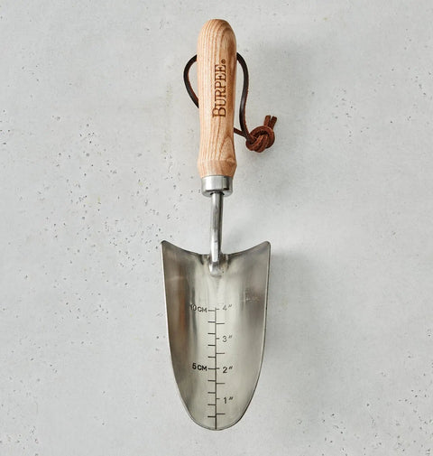13 Inch Stainless Steel Garden Trowel With Oak Handle And Leather Wrist Strap Built To Last For Digging And Planting Durable Rust Resistant Tool With Long Lasting Performance And 10 Year Warranty