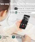 Person using phone displaying two-way audio feature of Wireless 2K Doorbell Camera with No Subscriptions, 2 Way Audio, Instant Alerts