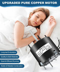 3.3 Inch Frame Shaded Pole Motor 1/20 HP, 1550 RPM, 115V 60Hz held by sleeping woman, showing compact design and quiet operation