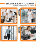 Heavy Duty Fireproof Document Safe Box With Combination Lock Water Resistant Hard Case in various use settings like home, travel, business, and office.