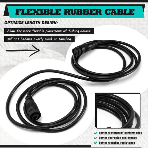 Top Shelf Beefy 10 Ft 9 Pin Transducer Extension Cord Marine Grade Waterproof Plug And Play Compatible With Lowrance LSS1 Structurescan Fishing Boat Gear, flexible rubber cable design.