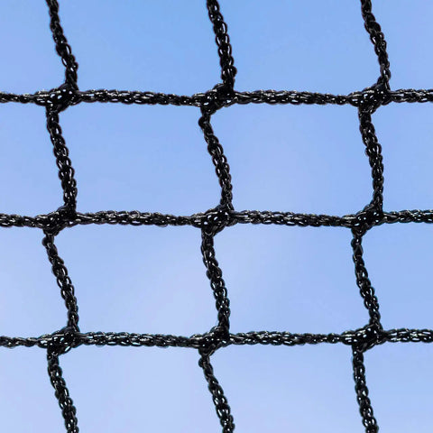 Close-up of black polyester netting from Pop Up Baseball Batting Cage With Portable Fiberglass Frame And Polyester Netting Grab And Go Ready For Indoor Or Outdoor Practice Instant Setup Multiple Size Options And Carry Bag Included.