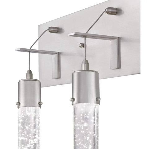 Close-up of Three-Light LED Bathroom Vanity Fixture In Brushed Nickel With Bubble Glass, Energy-Efficient 22-Watt LED, wall mount
