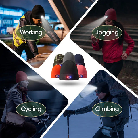 Unisex Beanie With Light USB Rechargeable Headlamp Winter Knit Cap For Running Hiking Camping And Cold Weather Great Gift