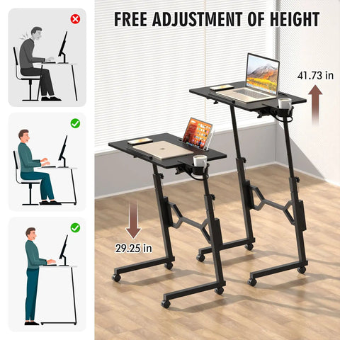 Small Standing Desk On Wheels For Treadmill Workouts, Portable Rolling Desk with adjustable height for laptop use
