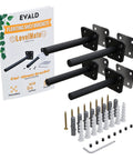 Badass Hidden Floating Shelf Brackets Featuring Slick Pinol Screw Tech For Rock Solid Zero Sag Mounts Ideal For Heavy Mantels Kitchen Shelving Decor Projects With Quick Hardware Setup Four Pack with black steel rods and mounting plates.