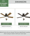 44 Inch Indoor Ceiling Fan With LED Light Bronze Finish Pull Chain 5 Blades American Walnut and Greyed Walnut Options