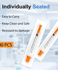 Individually Wrapped 100 Pack Disposable Syringes One Milliliter 30 Gauge Half Inch For Lab And Home Use packaging image