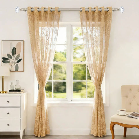 Adjustable Curtain Rod Set For Windows 20 To 53 Inches And Telescoping 32 To 58 Inch Splice Rod with champagne gold finials