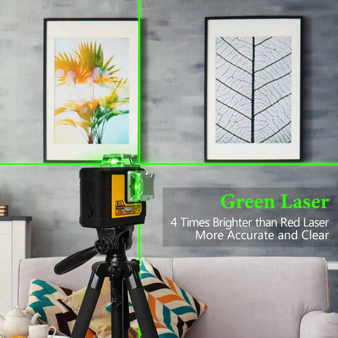 12 Line 3D Laser Level With 360 Degree Green Cross Lines for picture hanging with self leveling feature in living room setup