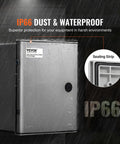 Heavy Duty Fiberglass Electrical Enclosure Box 12X10X6 Inch IP65 Waterproof And Dustproof Outdoor Junction Cabinet With Rubber Gasket And Mounting Bracket Built Like A Tank shown with sealing strip and rain protection.