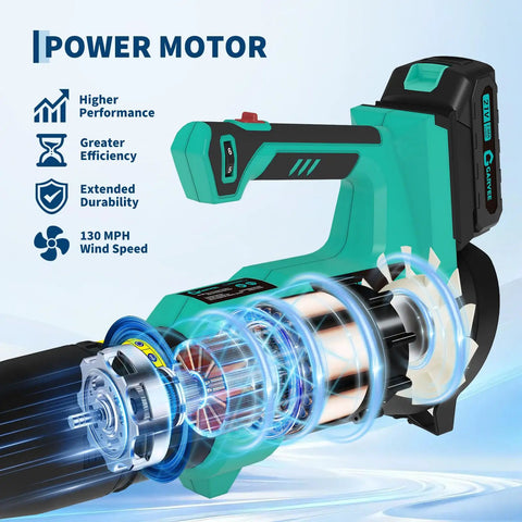 Powerful Cordless Leaf Blower Delivers 550 CFM And 130 MPH For Wet Leaves And Heavy Duty Outdoor Cleanup motor diagram
