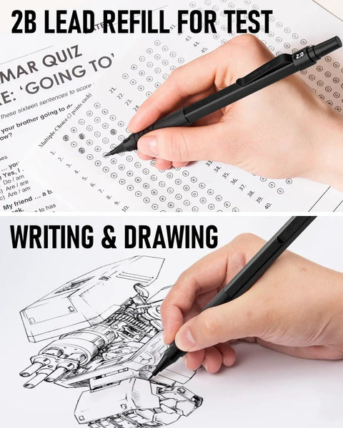 Metal Mechanical Drafting Pencil Set For Sketching And Drawing, Five Pencils With 0.3 0.5 0.7 0.9 And 2.0 mm Leads in use