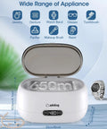 Ultrasonic Cleaning Machine 650mL Ring Cleaner with digital timer open lid, showcasing SUS304 stainless steel tank for diverse items.