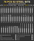 76 steel bits for Compact 76 In 1 USB Charged Electric Screwdriver Kit for electronics and watches repair, various sizes shown