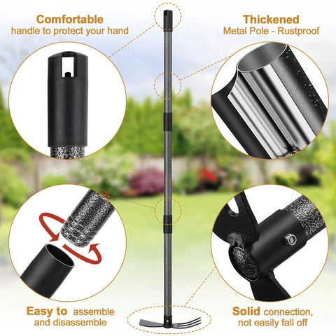 All In One Garden Hoe And Cultivator Tool 2 In 1 Heavy Duty Dual Head With 45 Inch Adjustable Long Handle with close-up details