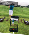 Hands Free Golf Phone Holder Clip For Golf Carts And Clubs With 360 Degree Rotating Swing Cam Mount showing a golf swing recording