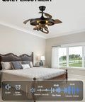 Bella Depot 42" Rustic Retractable Ceiling Fan with Lights and Remote in a bedroom, showcasing a modern chandelier design.