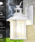 Two Pack Motion Sensor LED Outdoor Wall Lights Dusk To Dawn Exterior Lanterns Matte White Waterproof Front Porch Lights