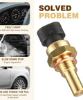 No Hassle Plug And Play Automotive Engine Temperature Sensor Replacement For Delphi Models OE 15369305 Gold Finish displayed with dashboard issues solved.