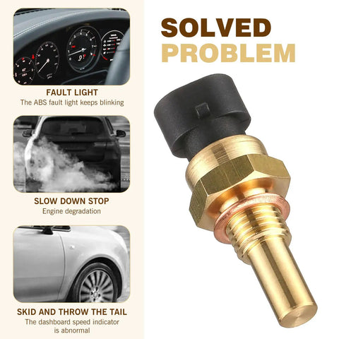 No Hassle Plug And Play Automotive Engine Temperature Sensor Replacement For Delphi Models OE 15369305 Gold Finish displayed with dashboard issues solved.
