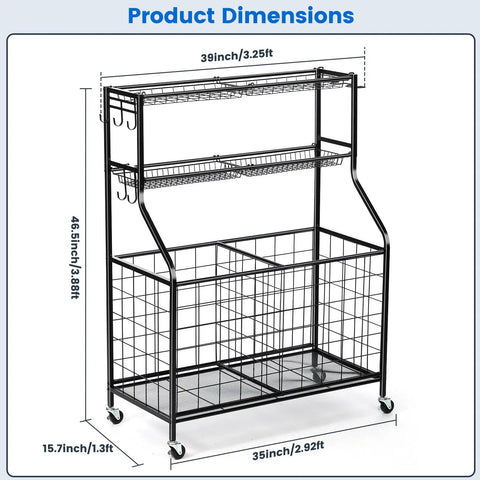 Garage Sports Gear Organizer Rack With Steel Construction Basketball Rack With Bat Holder And Hooks