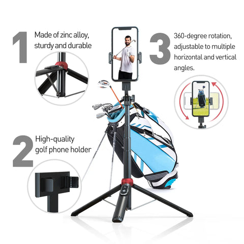 62 Inch Extendable Phone Tripod And Selfie Stick For Golf Training With Wireless Remote And Universal Phone Holder