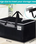 Extra Large Moving Bags With Zipper And Handles 93L Or 125L Storage Totes, Black with tag pocket, on floor
