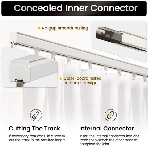Beefy Heavy Duty Aluminum Curtain Track Kit For Ceiling Or Wall Mount White 9 To 12 Feet One Pack With Reinforced Brackets And Premium Aluminum Alloy Durable Glide Rail For Drapes Light Curtains And Room Dividers, internal connector detail