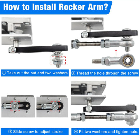 Illustration showing steps to install a rocker arm with labeled parts