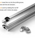 Heavy Duty M6 T Nut Screw Kit For 3030 3060 Aluminum Extrusion 100 Pieces with aluminum profile and T-nuts shown in use.