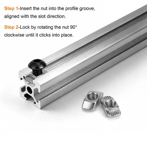 Heavy Duty M6 T Nut Screw Kit For 3030 3060 Aluminum Extrusion 100 Pieces with aluminum profile and T-nuts shown in use.