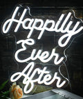 Happily Ever After Neon Sign White Led Neon Light for Wedding Bridal Shower Usb Powered Light Up Sign displayed on wall