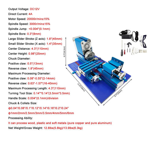 This mini metal lathe machine is a total game changer for DIYers. Compact design with precision specifications listed.