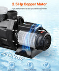 Built Different 2.5 Horsepower Above Ground Pool Pump With 148 Gallons Per Minute Flow And 220V Single Speed Motor close-up of copper motor.