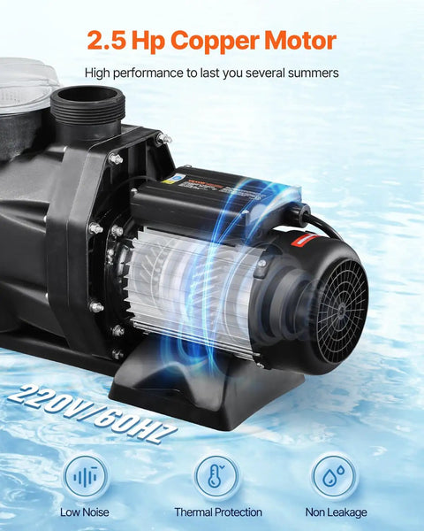 Built Different 2.5 Horsepower Above Ground Pool Pump With 148 Gallons Per Minute Flow And 220V Single Speed Motor close-up of copper motor.