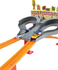 Super Speed Blastway Dual-Track Race Set With 1 64-Scale Car, Side-by-Side Launchers, Grandstand Flags, High-Speed Toy Car Racing