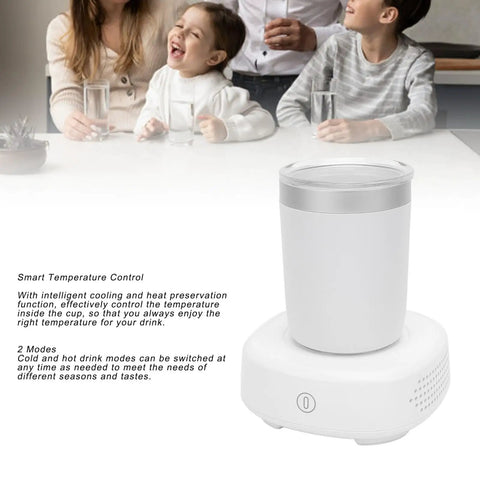 Smart Cooling Heating Mug Keeps Your Beverages Lit Or Properly Chilled On The Fly Auto Temp Control Stainless Steel Travel Cup on a base.