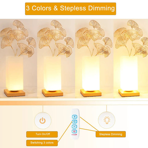 Vase Table Lamp With Frosted Glass Shade And Wood Base Dimmable 3 Color LED Bedside Light USB Charge Artistic Vase Lamp
