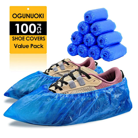Non Slip Disposable Shoe Covers 100 Pack 50 Pairs 15.7 Inch Hygienic Waterproof Foot Booties Indoor Use Recyclable CPE Material Fits Most Shoes Up To US Men 11 And Women 12.5 Stretchable One Size