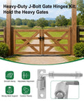 Four Pk Five Eighth Inch Heavy Duty J Bolt Gate Hinge Kit With Reinforced Mounting Plate for heavy gates, showcasing smooth swing and strong steel support.