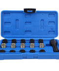 Premium Carbon Steel Thread Repair Kit For M14x1.25 And M16x1.25 Restores Damaged Bolts With Tough Tools Portable Design That Makes Fixing Stripped Threads No Big Deal For Your Garage Or Roadside Jobs. blue plastic case with thread inserts and tap tool