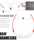 64 Pairs Clear Safety Glasses Set With Anti Fog Lenses, Scratch Resistant, Impact Resistant Eye Gear, size dimensions chart