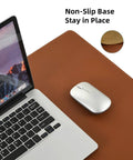 Large Pu Leather Desk Pad Blotter 36x17 Inch Waterproof Non Slip Writing Desktop Protector Mat with laptop and mouse on brown pad