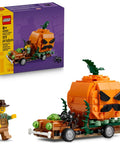 Jack O Lantern Pumpkin Pickup Truck Building Set For Kids Super Cool Halloween Build With Farmer Minifigure Sweet Plastic Bricks For Chill Fall Vibes And Totally Awesome Playtime Fun with box and spider