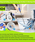 Toilet Auger Drain Cleaner With Flexible Gripper For Snagging Lost Items And Clearing Minor Clogs in use, showing clog removal process.