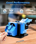 Electric Drill Bit Sharpener 110V Multifunction Grinding Tool For Knives Scissors Chisels With Adjustable Angle, blue device on table