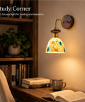 BZXNC Indoor Wall Sconce Lamp, Vintage 12.20" Copper, Compact Structure illuminating a cozy study corner.