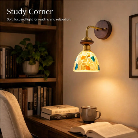 BZXNC Indoor Wall Sconce Lamp, Vintage 12.20" Copper, Compact Structure illuminating a cozy study corner.